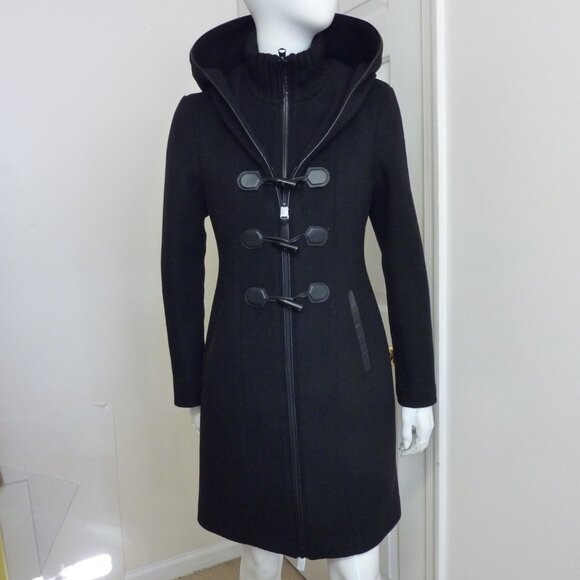 Mackage Rosalie-O Leather Trim Wool Blend Coat with Toggle and Zip Off Hood - Picture 4 of 10